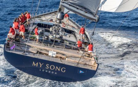 Faraway shot of the My Song luxury yacht.