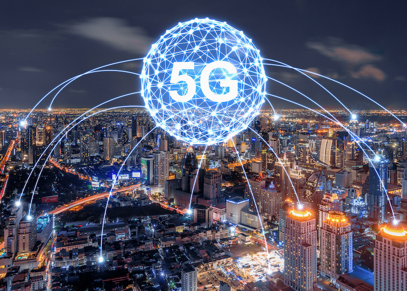 A rendering depicting a city being connected by a single 5G network.