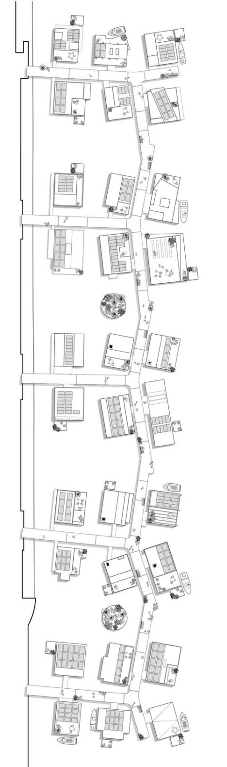 An overhead layout for Amsterdam's new Schoonschip floating neighborhood.