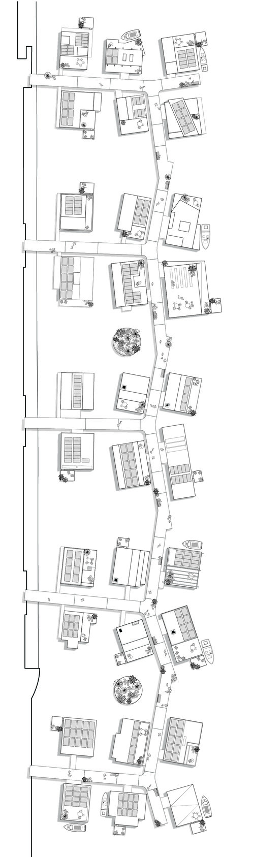 An overhead layout for Amsterdam's new Schoonschip floating neighborhood. 