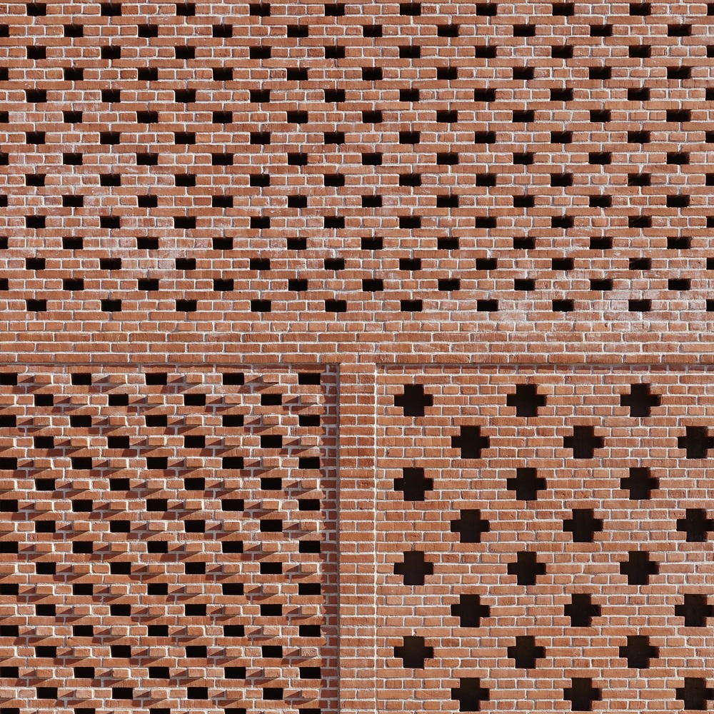 Close-up of the bricks that make up the Parking House Ejler Bille's front facade.
