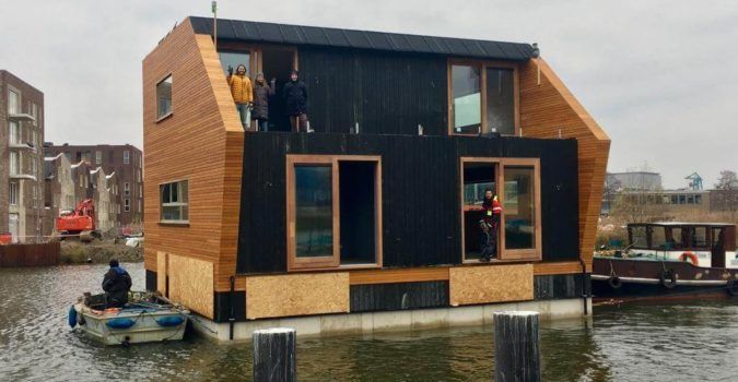 One of the house boats being built in Amsterdam's Schoonship community.