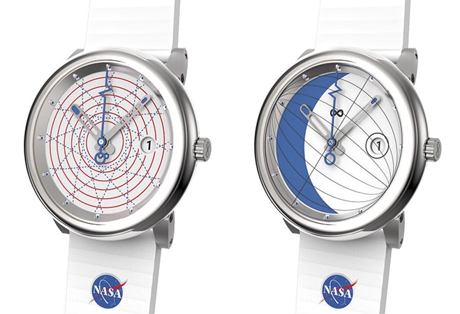 Two of the minimalist, NASA-inspired watches featured in Devided by Zero's new Gamma Series. 