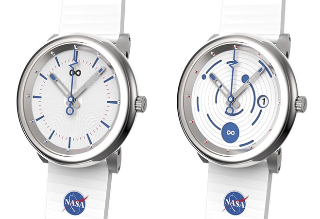 Two of the minimalist, NASA-inspired watches featured in Devided by Zero's new Gamma Series.