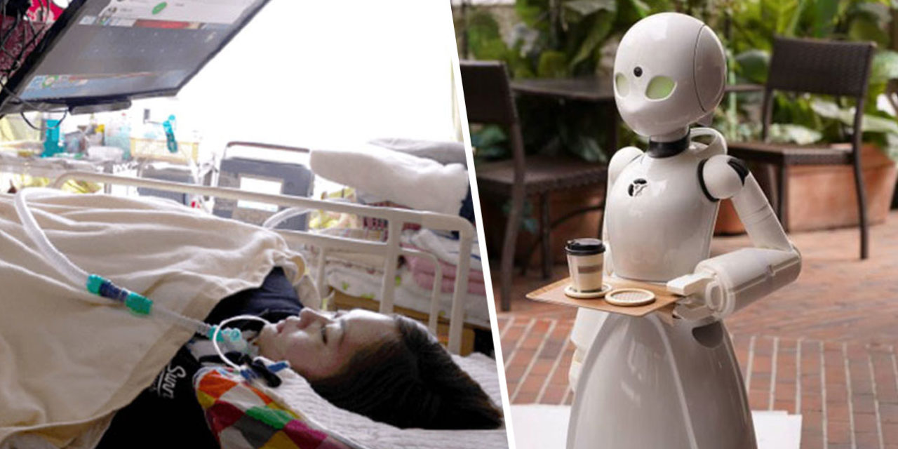A telepresence robot being controlled by an individual with acute paralysis. 