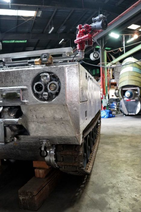 Some of the lights and sensors worked into Jamie Hyneman's new firefighting "Sentry" tank.