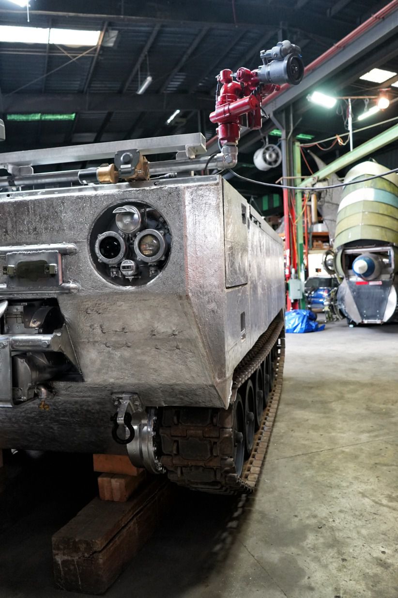 Some of the lights and sensors worked into Jamie Hyneman's new firefighting "Sentry" tank.