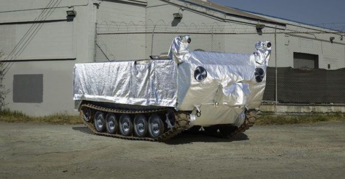 Former MythBuster Jamie Hyneman's new firefighting "Sentry" tank.