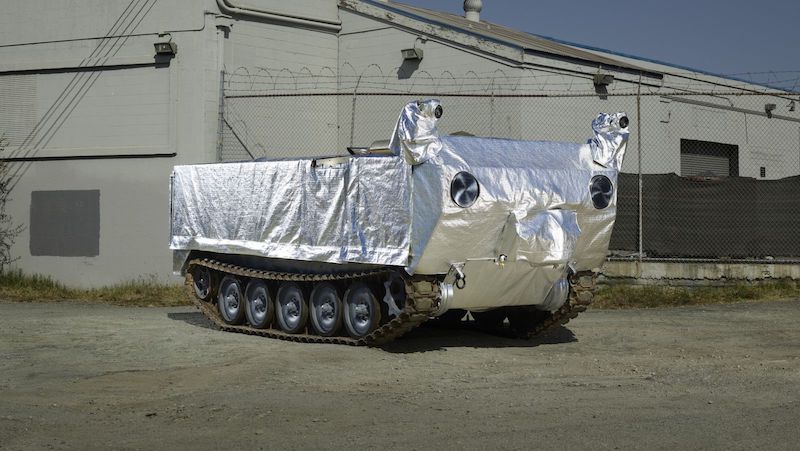 Former MythBuster Jamie Hyneman's new firefighting "Sentry" tank.