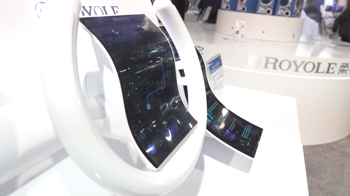A large flexible touchscreen device by Royole, as seen at CES 2019.