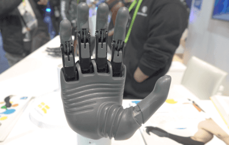 Close up of the Brain Robotics prosthetic hand featured at CES 2019.