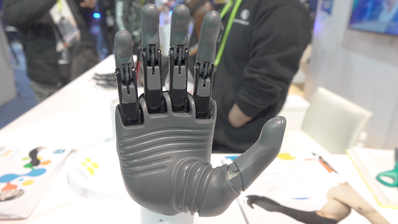 Close up of the Brain Robotics prosthetic hand featured at CES 2019.