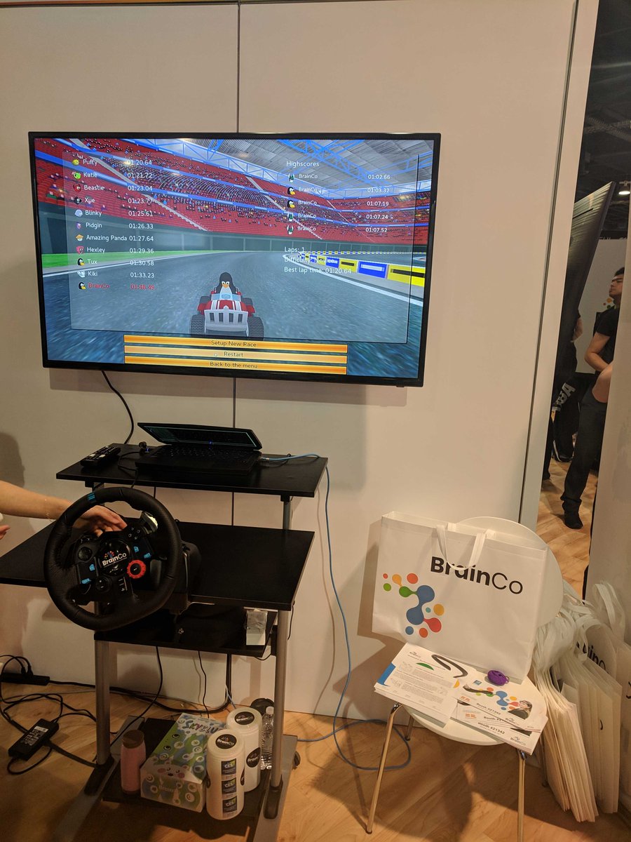 A BrainCo video game racing display. 