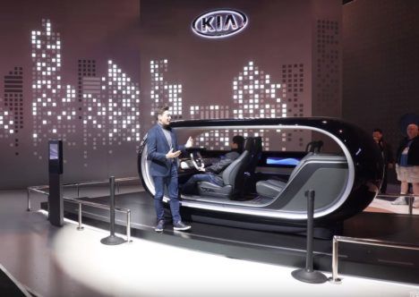 Sleek modern modules equipped with Kia's new emotive driving sensors for car interiors.