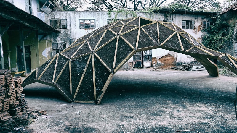 A pavilion made entirely from fungal spores. 