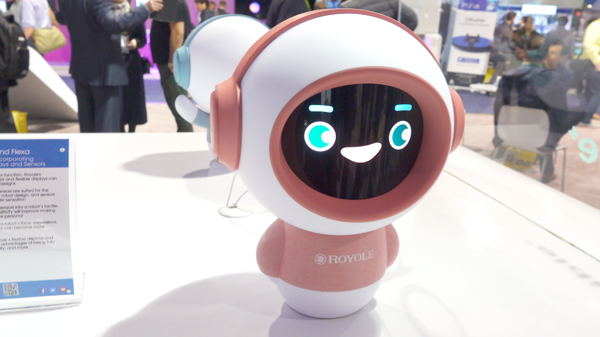 A tiny pink and white robot by Royole, as seen at CES 2019.