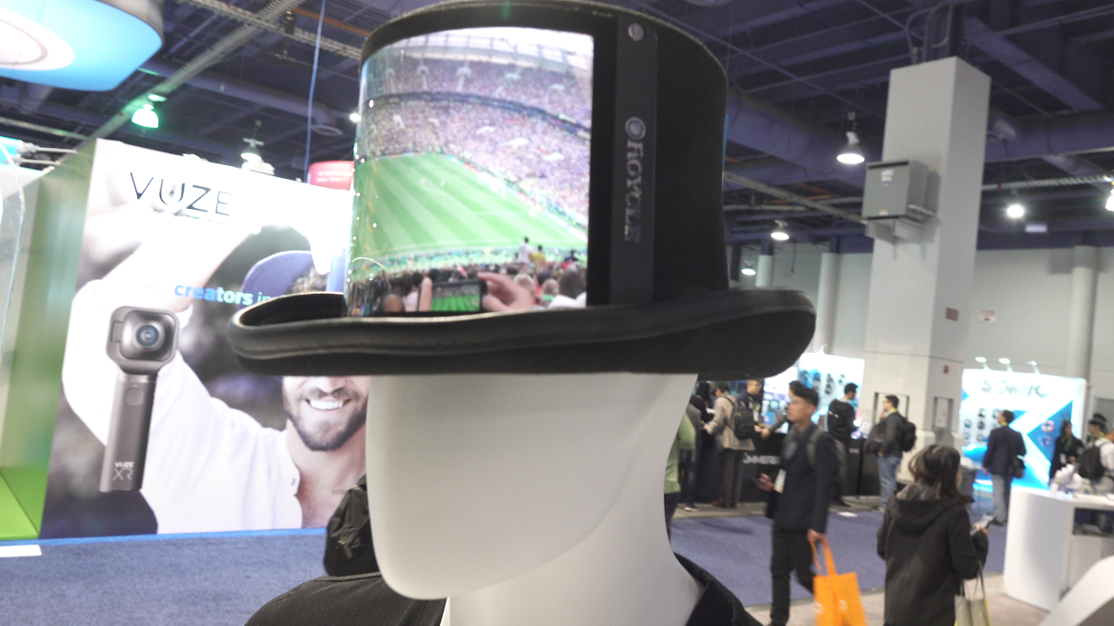 One of Royole's flexible displays embedded into a hat, as seen at CES 2019.