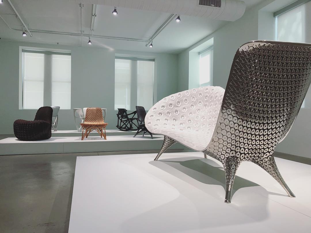 Several different chairs on display as part of the Pizzuti Collection's "When Attitudes Become Chairs" Exhibition.