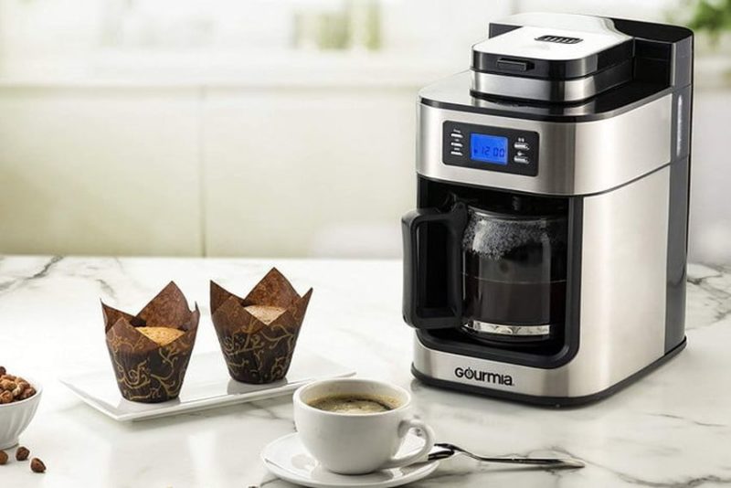 Gorumia's smart new coffee maker on a kitchen counter.