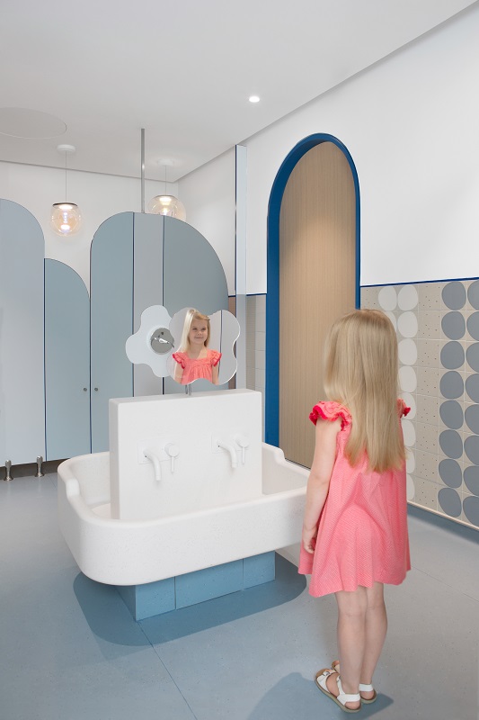 One of the inventive children's restrooms featured inside the new Ora nursery school.