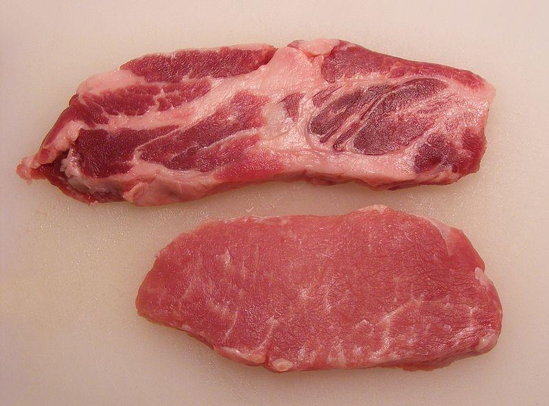 Two uncooked steaks. 