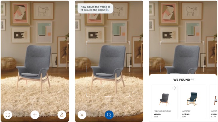 Examples of the GrokStyle furniture shopping app in action. 