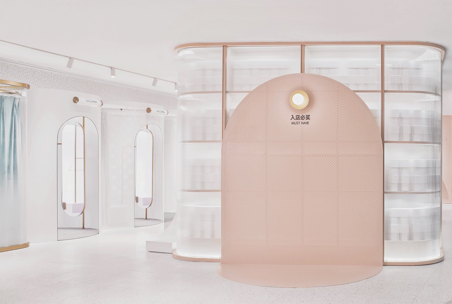 The soft pastel interiors of the new OMO Heyshop in Shanghai, China.