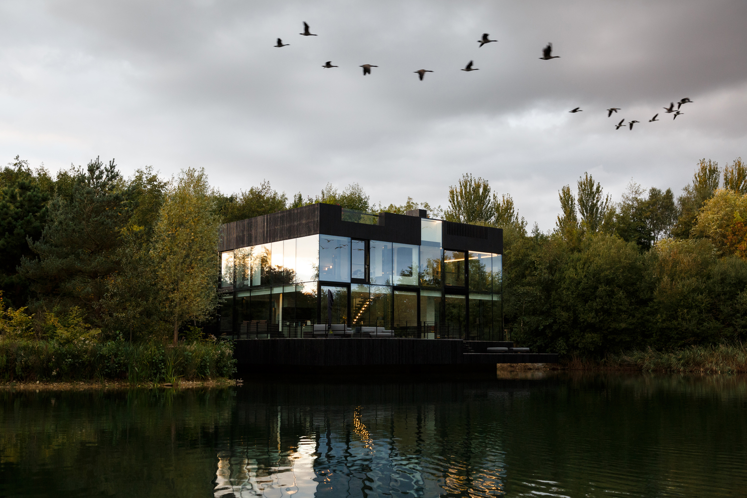 Faraway shot of Mecanoo's new "Villa on the Lake."
