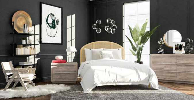 The finished results of an interior design scheme for a bedroom generated by Modsy.