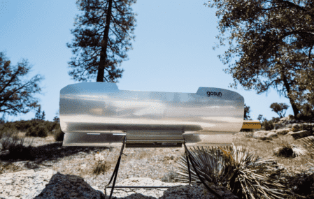 A GoSun solar cooker set up in full sun.