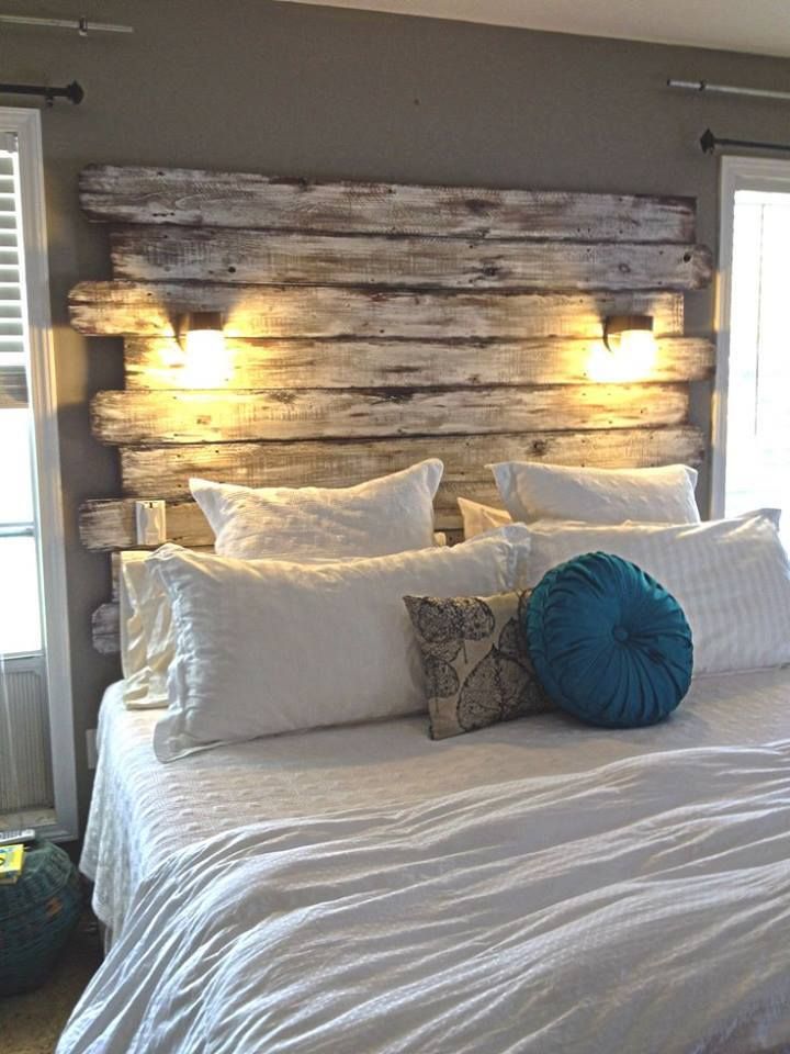 A DIY headboard made from an old wood pallet. 