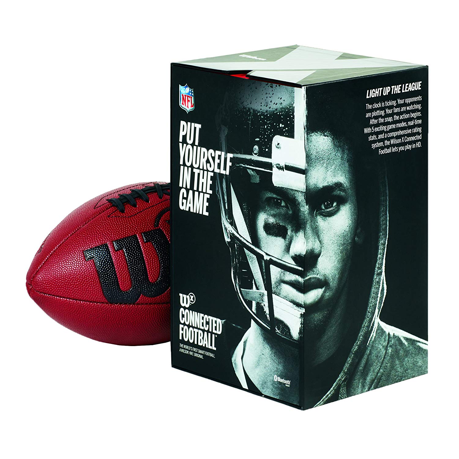 The Wilson X Smart Football just outside its packaging.