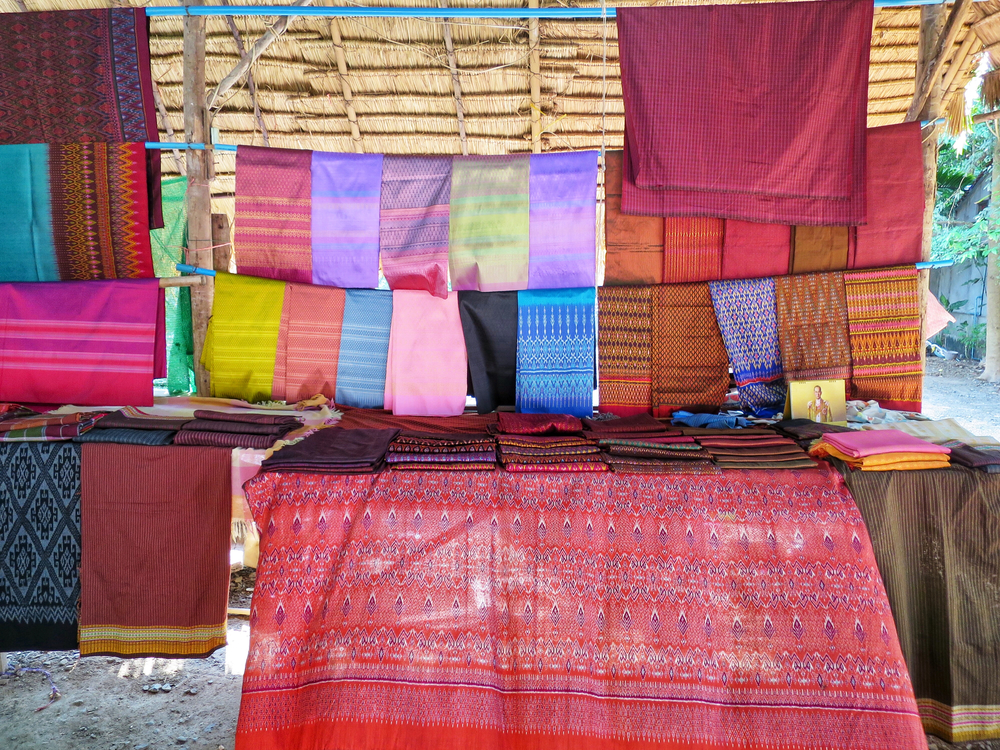 A few of the vivid Pha You Thong silks from Thailand's Ban Tha Sawang region.