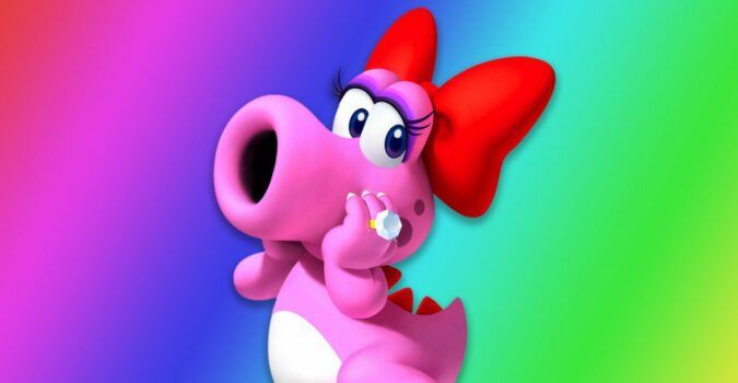 Birdo, an ostensibly queer character featured in the iconic Super Mario Bros series.