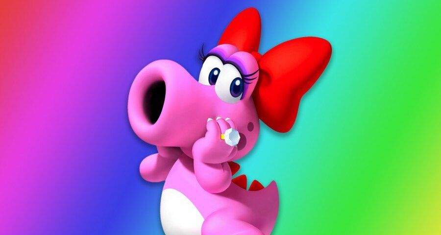 Birdo, an ostensibly queer character featured in the iconic Super Mario Bros series.