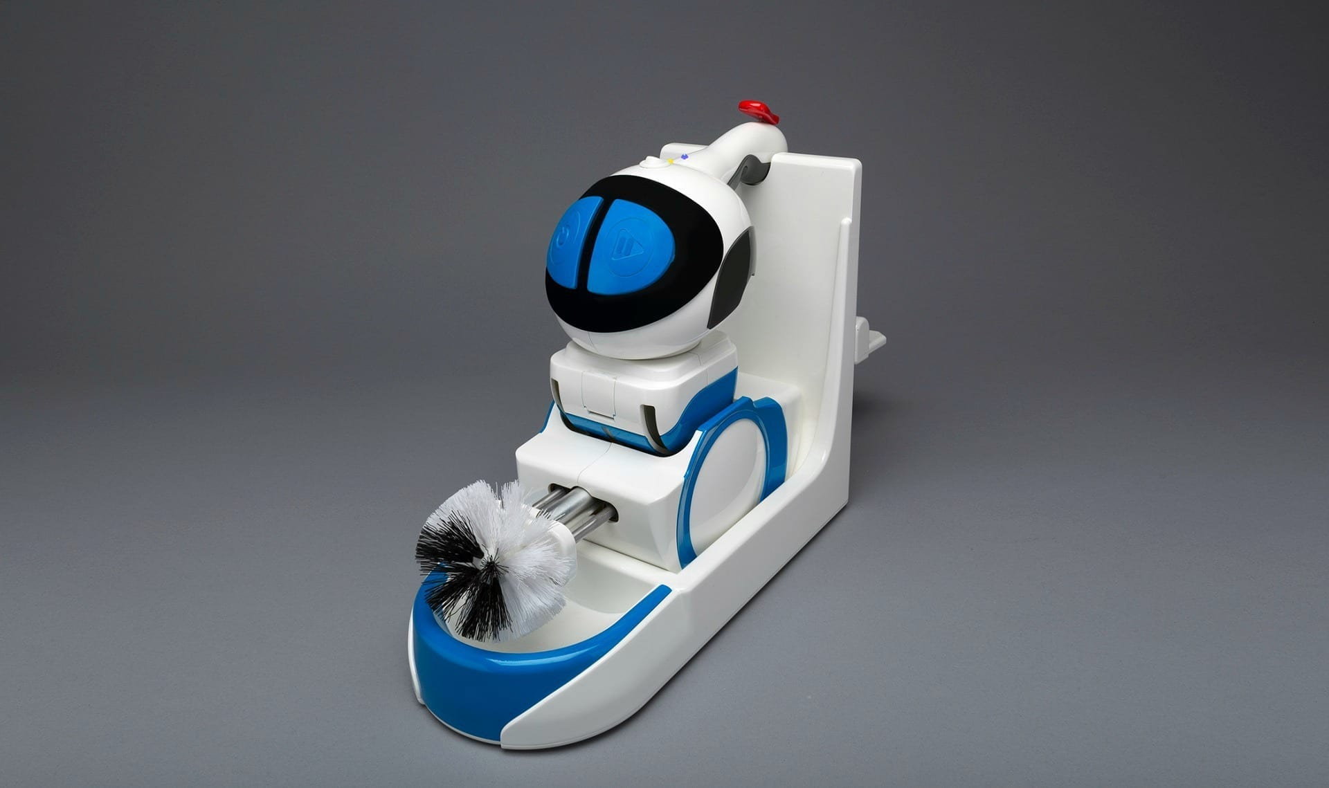 The Giddel toilet cleaning robot nestled inside its charging station.