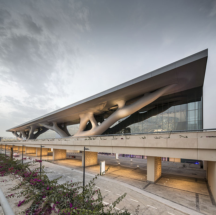 Exterior shot of the Qatar National Convention Center, designed by Arata Isozaki