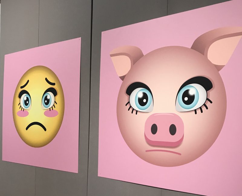 Adorable emoticons featured in Rachel Maclean's "Too Cute!" exhibit.