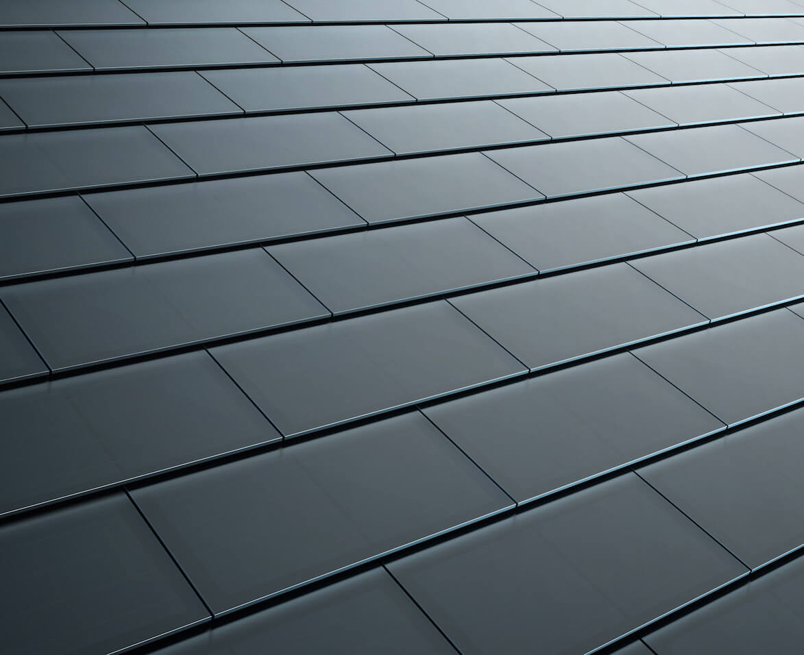 Close-up of Tesla's new solar roofing tiles.