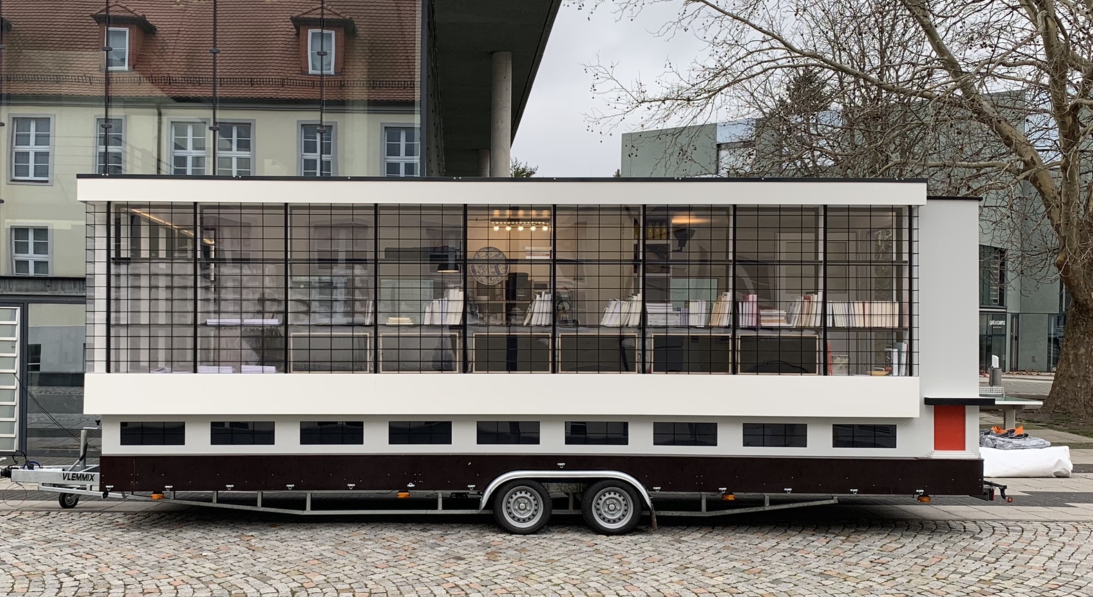 Shots of SAVVY Contemporary's new "Bauhaus Bus," made in honor of the 100th anniversary of the Bauhaus school.
