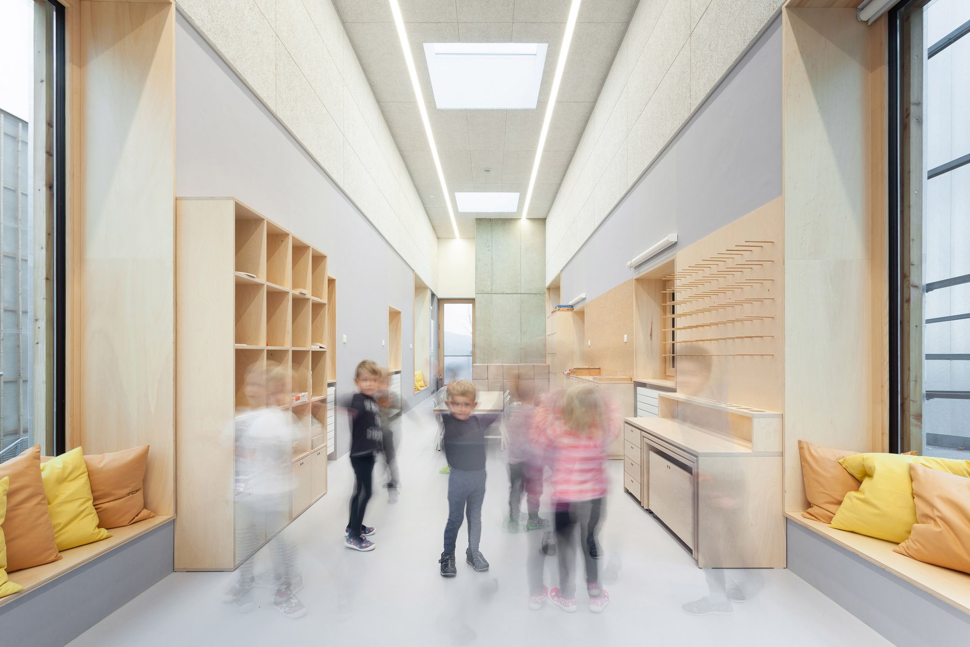 Inside the Nová Ruda Kindergarten's crisp classroom spaces. 