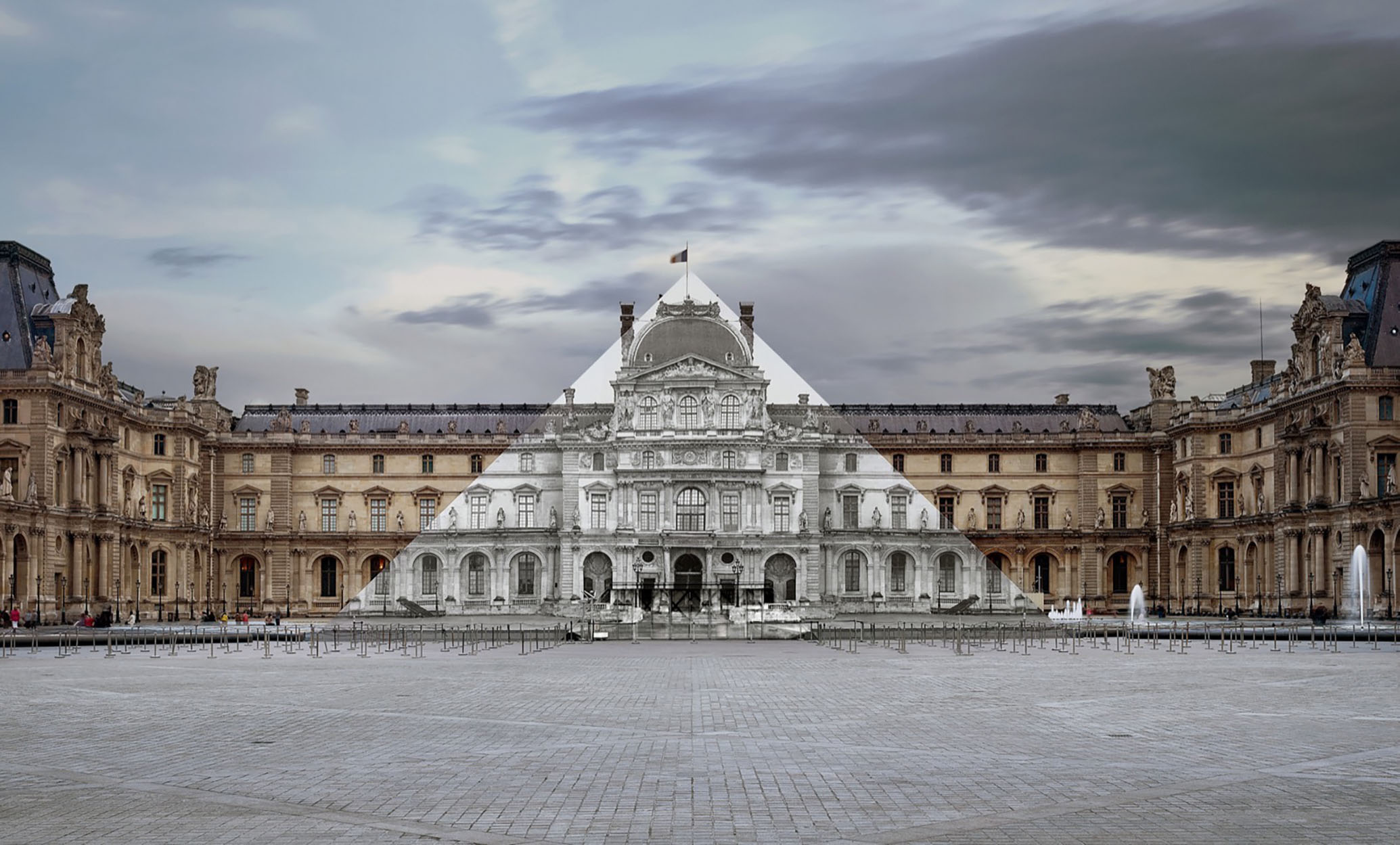 A 2016 installation by French artist JR in which he made the Louvre pyramid "disappear." 