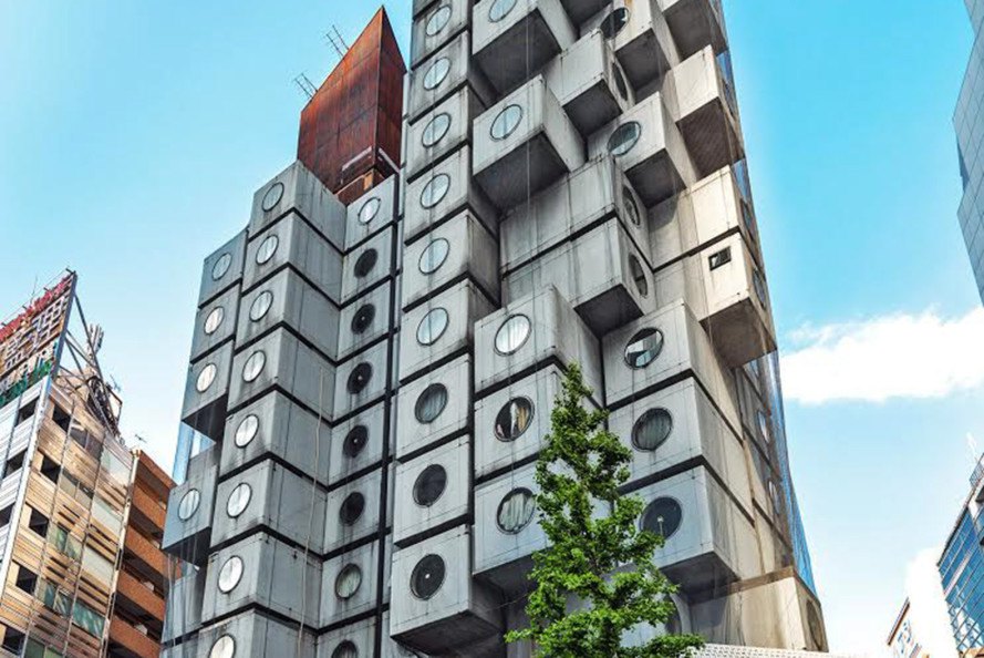The iconic Nakagin Capsule Tower in Tokyo. 