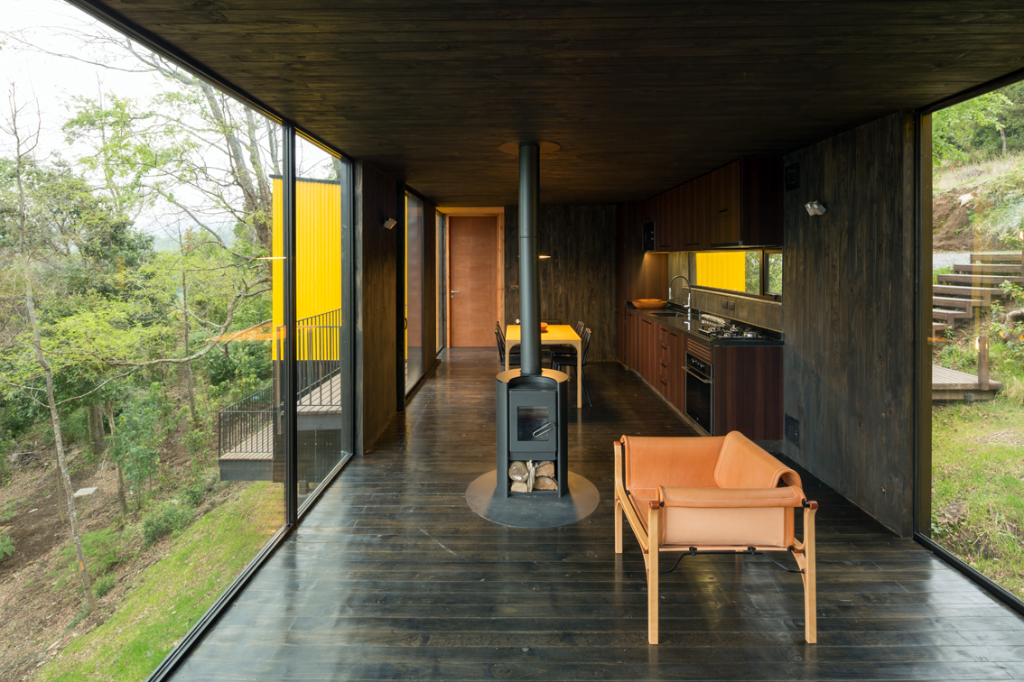 Inside Alejandro Soffia's new "Yellow House" prefab home. 