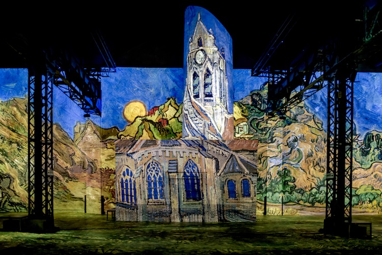 Gigantic Van Gogh paintings on display as part of "Starry Night," the Atelier des Lumières new digital Van Gogh exhibit.