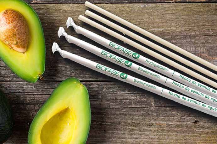 Biofase's biodegradable straws, which are made from discarded avocado pits. 