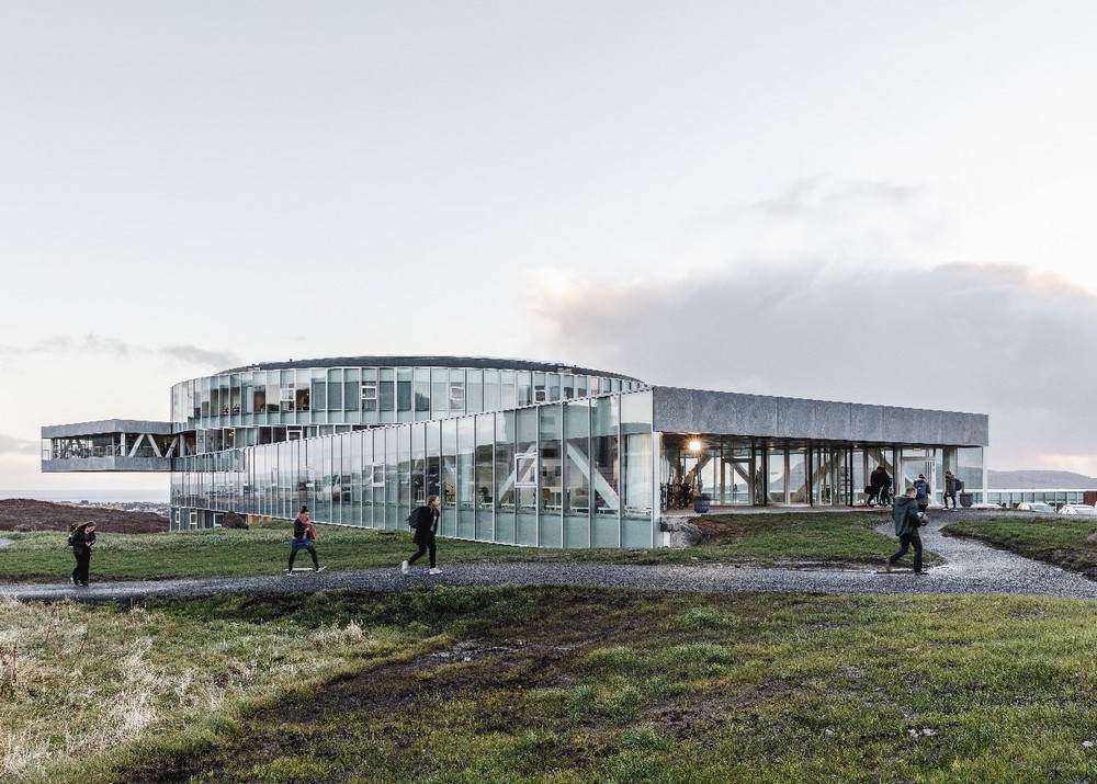 Exterior shot of Denmark's new Glasir Tórshavn College, designed by the Bjarke Ingels Group.