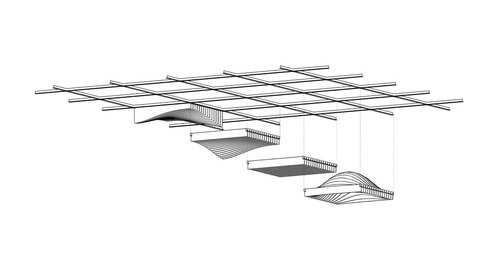 Renderings of TURF Design's Swell ceiling system.