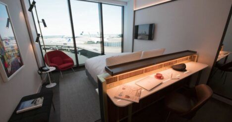 The headboard-turned-writing desk featured in every TWA Hotel guest room.