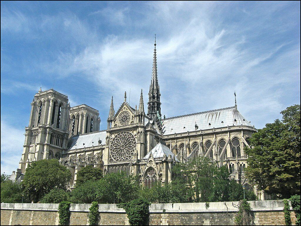 Exterior shot of Paris' beloved Notre Dame cathedral.